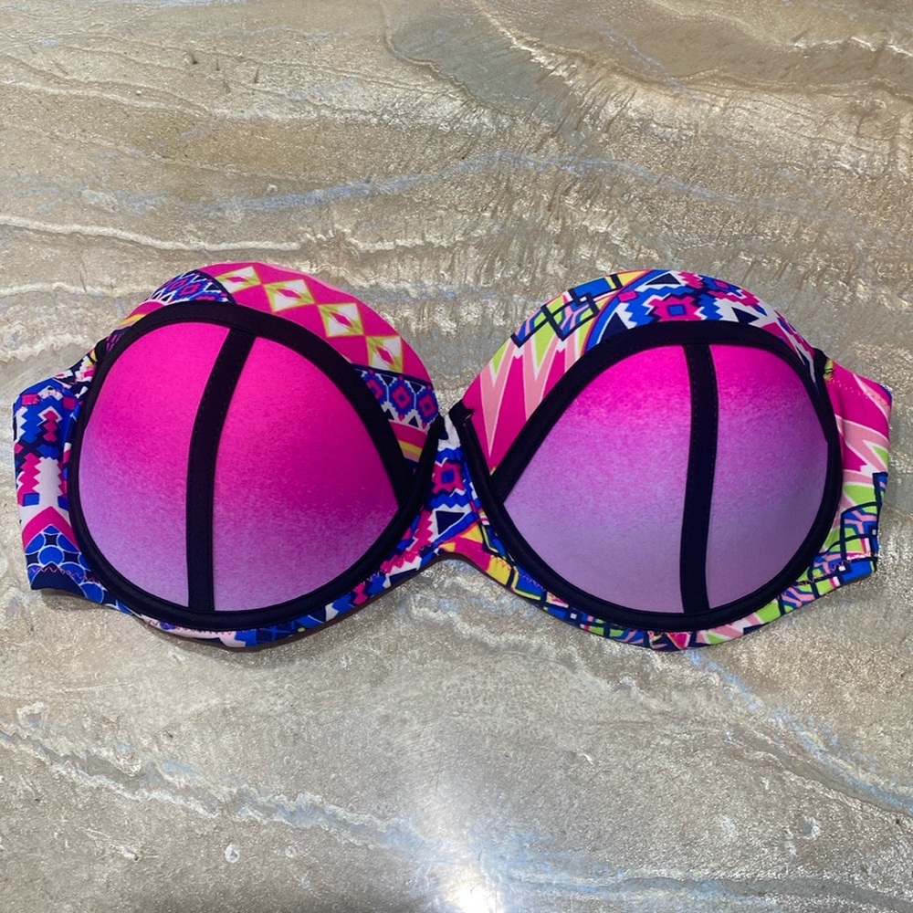 Coral Tropics Bikini Top Size M Bandeau Strapless Underwire Tribal